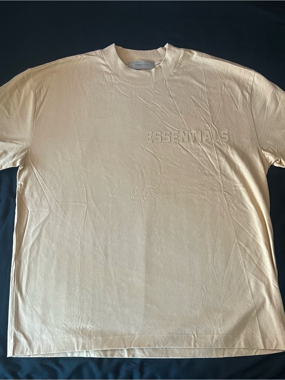 Essentials Men's Cream Crewneck Tee with Raised Logo
